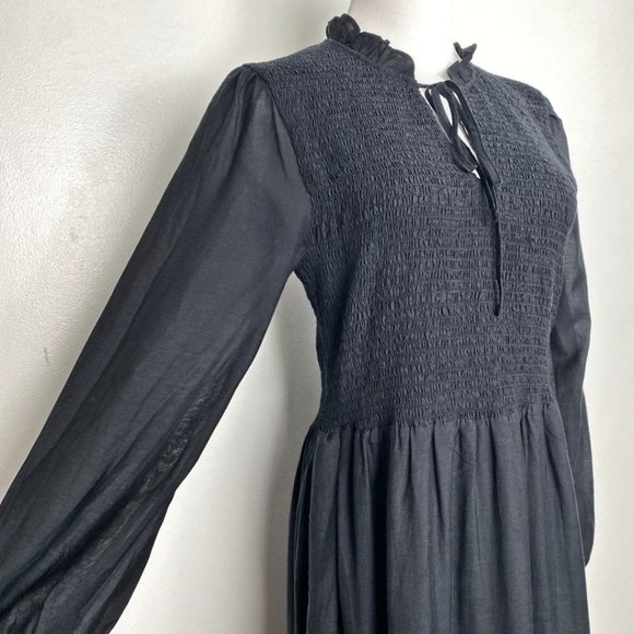 J CREW BLACK SMOCKED V-NECK LONG SLEEVES TIERED MAXI DRESS - 2 - Picture 6 of 11
